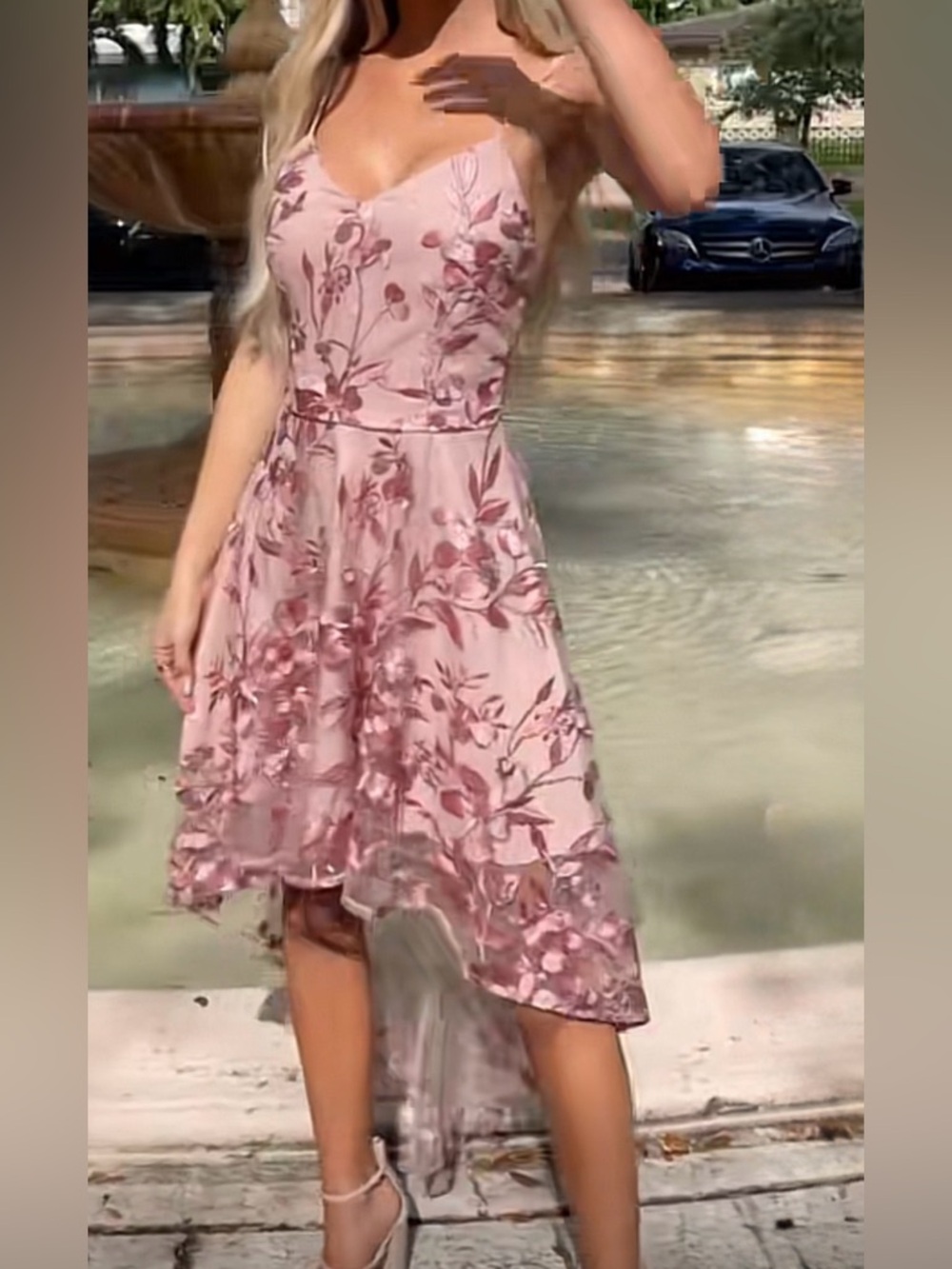 NWT Two sisters high low pink lace floral embroidered summer occasion dress 4